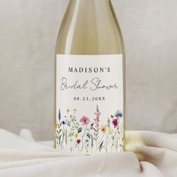 Elegant Wildflower Meadow Cream Bridal Shower Wine Label by latebloom at Zazzle