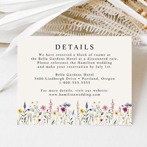 Elegant Wildflower Meadow Cream Wedding Details Enclosure Card