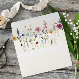 Elegant Wildflower Meadow Cream Wedding Envelope