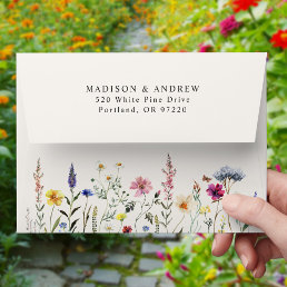 Elegant Wildflower Meadow Cream Wedding Envelope