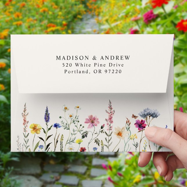 Elegant Wildflower Meadow Cream Wedding Envelope (Creator Uploaded)
