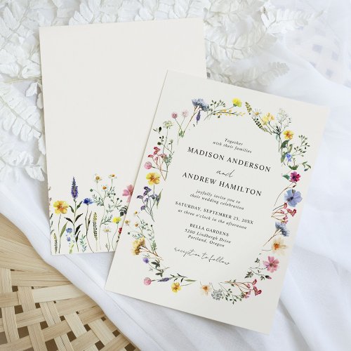 Elegant Wildflower Meadow Cream Wedding Invitation