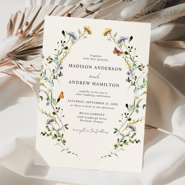Elegant Wildflower Meadow Cream Wedding Invitation (Creator Uploaded)