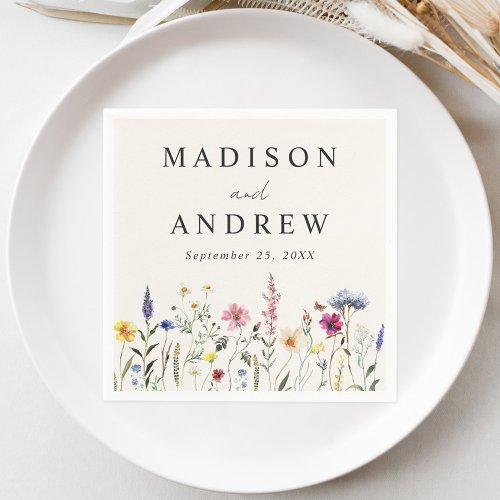 Elegant Wildflower Meadow Cream Wedding Napkins