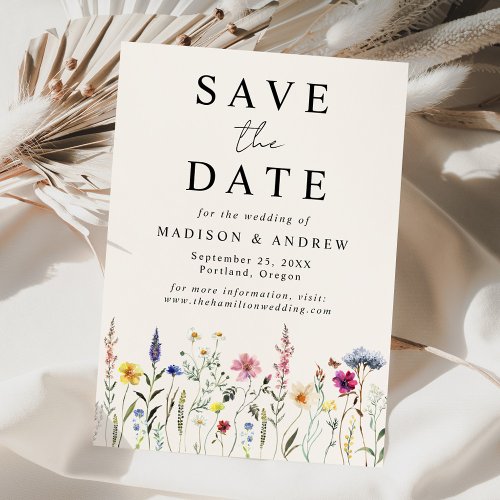 Elegant Wildflower Meadow Cream Wedding Save The Date