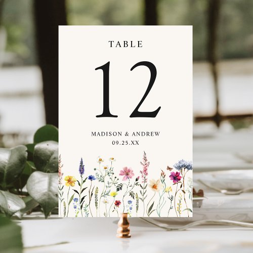 Elegant Wildflower Meadow Cream Wedding Table Number