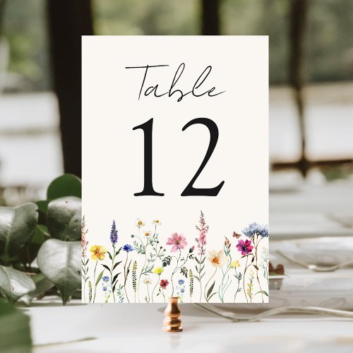 Elegant Wildflower Meadow Cream Wedding Table Number