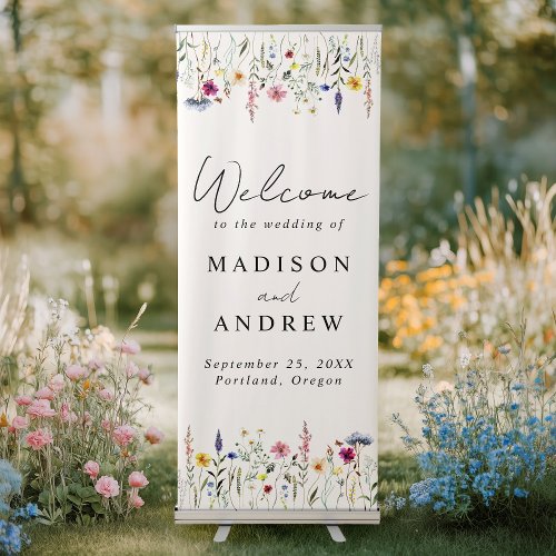 Elegant Wildflower Meadow Cream Wedding Welcome Retractable Banner