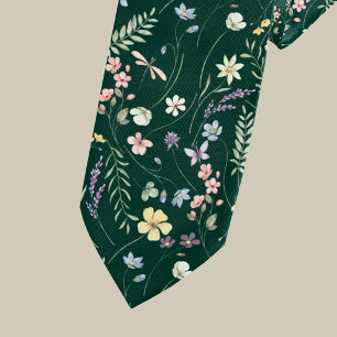 Elegant wildflower meadow emerald green neck tie