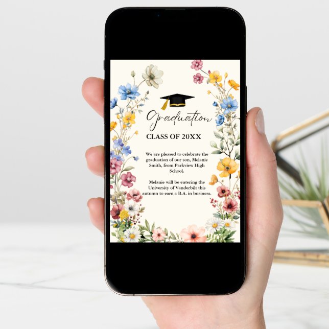Elegant Wildflower Meadow Garden Graduation Announcement (Front Digital)