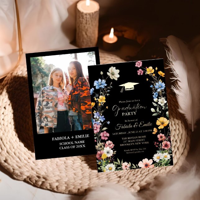 Elegant  Wildflower Meadow Garden Twin Graduation Foil Invitation (Creator Uploaded)