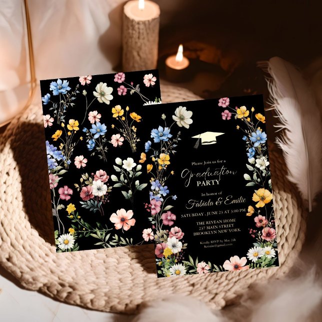 Elegant  Wildflower Meadow Garden Twin Graduation Foil Invitation (Creator Uploaded)