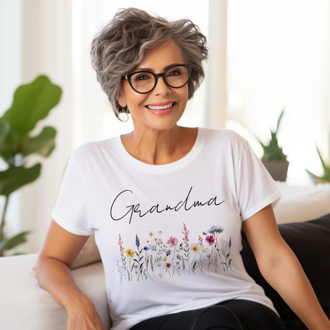 Elegant Wildflower Meadow Grandma Baby Shower T-Shirt (Creator Uploaded)