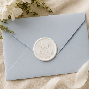Elegant Wildflower Meadow Monogram Faux Wax Seal Sticker