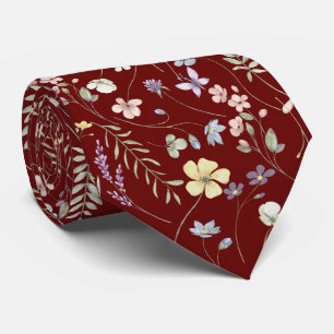 Elegant wildflower meadow pastel burgundy neck tie