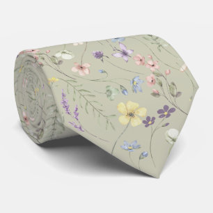 Elegant wildflower meadow pastel sage green neck tie