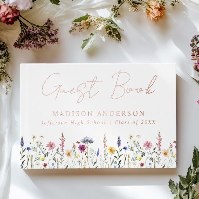 Elegant Wildflower Meadow Photo Graduation Party Foil Guest Book (Creator Uploaded)