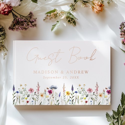 Elegant Wildflower Meadow Photo Wedding Foil Guest Book