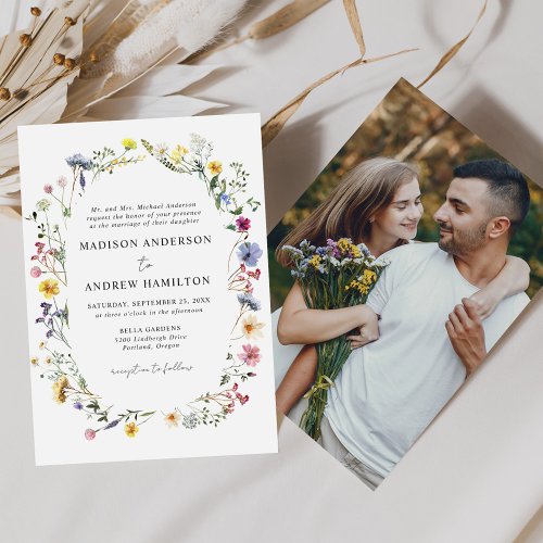 Elegant Wildflower Meadow Photo Wedding Invitation