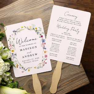 Elegant Wildflower Meadow Pink Wedding Program Hand Fan
