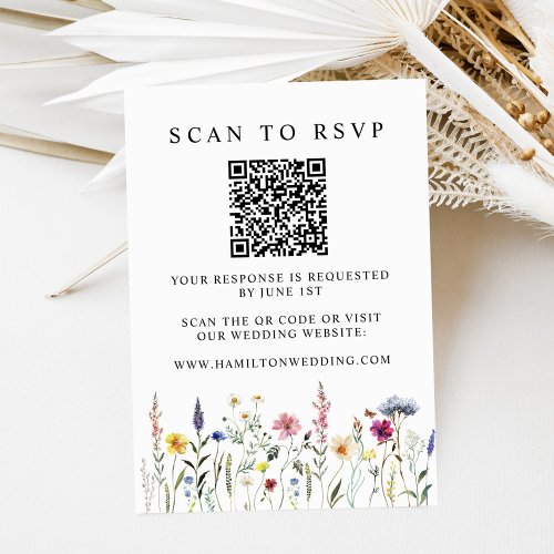 Elegant Wildflower Meadow QR Code Wedding RSVP Enclosure Card