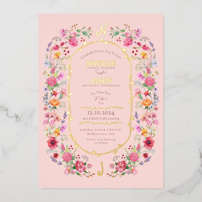 Elegant Wildflower Meadow Spring Garden Wedding Foil Invitation (Front)
