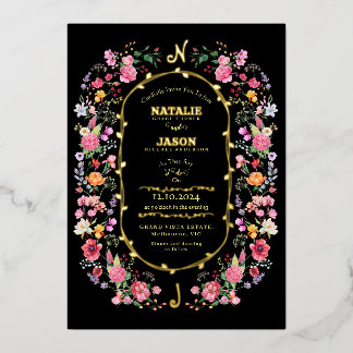 Elegant Wildflower Meadow Spring Garden Wedding Foil Invitation