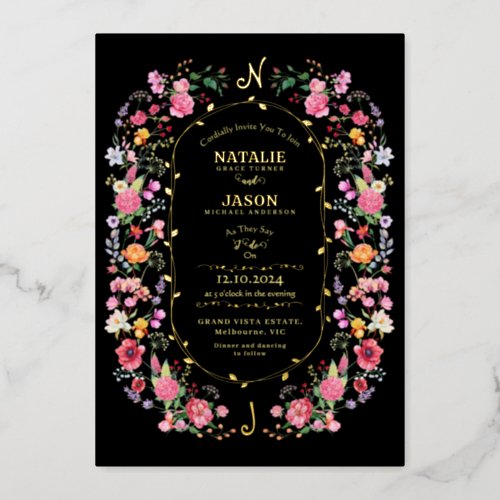 Elegant Wildflower Meadow Spring Garden Wedding Foil Invitation