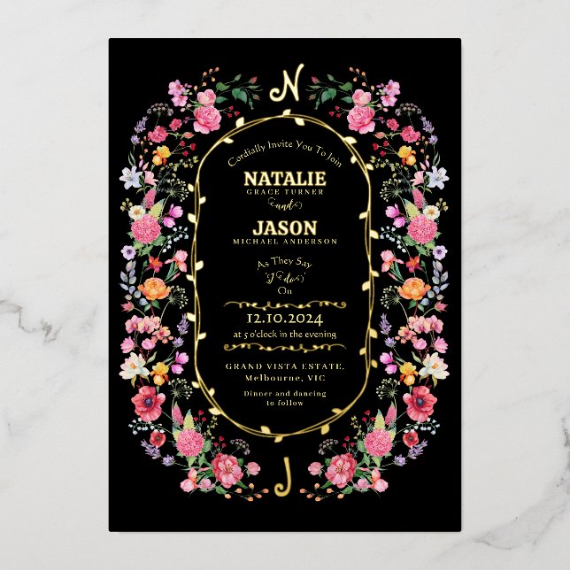 Elegant Wildflower Meadow Spring Garden Wedding Foil Invitation (Front)