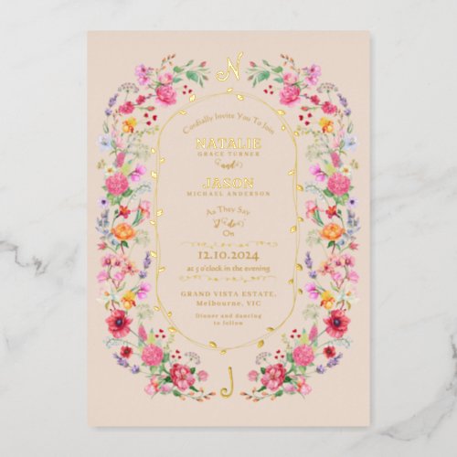 Elegant Wildflower Meadow Spring Garden Wedding Foil Invitation