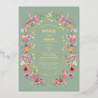 Elegant Wildflower Meadow Spring Garden Wedding Foil Invitation
