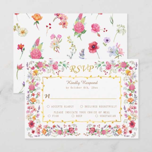 Elegant Wildflower Meadow Spring Garden Wedding RSVP Card (Front/Back)