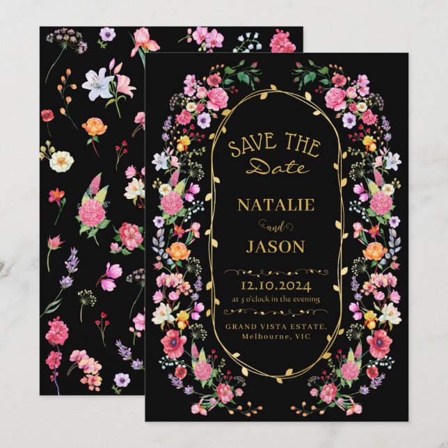 Elegant Wildflower Meadow Spring Garden Wedding Save The Date (Front/Back)