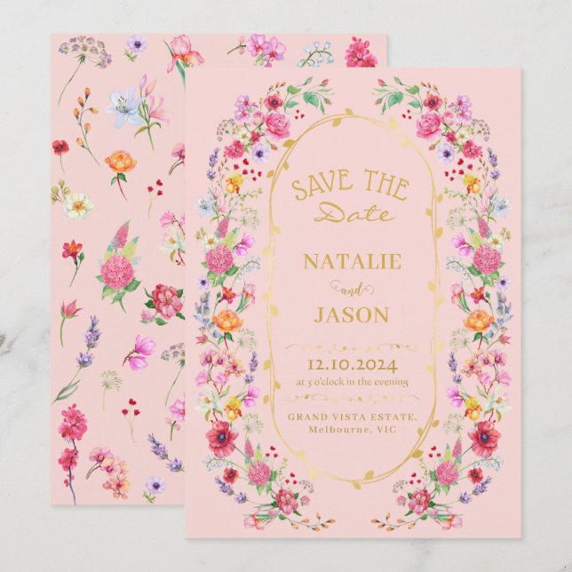 Elegant Wildflower Meadow Spring Garden Wedding Save The Date (Front/Back)