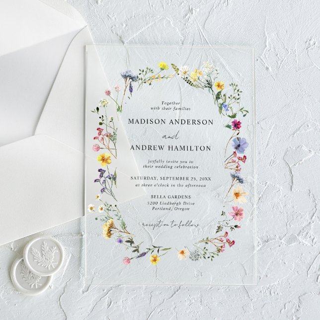 Elegant Wildflower Meadow Wedding Acrylic Invitations (Creator Uploaded)