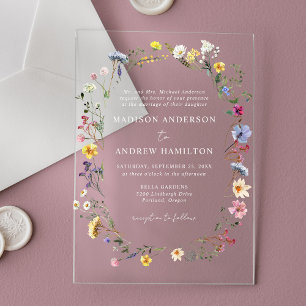 Elegant Wildflower Meadow Wedding Acrylic Invitations