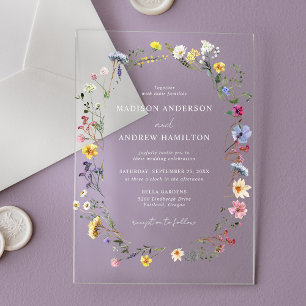 Elegant Wildflower Meadow Wedding Acrylic Invitations