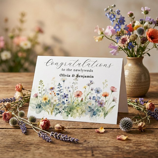 Elegant Wildflower Meadow Wedding Congratulations Card (Creator Uploaded)