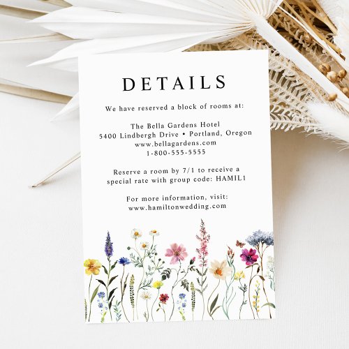 Elegant Wildflower Meadow Wedding Details Enclosure Card