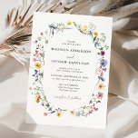 Elegant Wildflower Meadow Wedding Invitation<br><div class="desc">Elegant floral wedding invitations featuring your wedding details surrounded by an oval frame of watercolor wildflowers and foliage in shades of pink, yellow, purple, blue, and green. The invites reverse to display a colorful bouquet of wildflowers and greenery. The rustic wildflower wedding invitations are perfect for spring and summer weddings....</div>