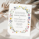 Elegant Wildflower Meadow Wedding Invitation<br><div class="desc">Elegant floral wedding invitations featuring your wedding details surrounded by an oval frame of watercolor wildflowers and foliage in shades of pink, yellow, purple, blue, and green. The invites reverse to display a colorful bouquet of wildflowers and greenery. The rustic wildflower wedding invitations are perfect for spring and summer weddings....</div>