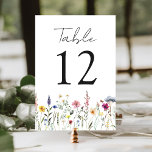 Elegant Wildflower Meadow Wedding Table Number<br><div class="desc">Elegant floral wedding table number cards featuring watercolor wildflowers and foliage in shades of pink, yellow, purple, blue, and green bordering the bottom of the design. The design repeats on the back. The rustic wildflower wedding table cards are perfect for spring and summer weddings. To order the table cards: add...</div>