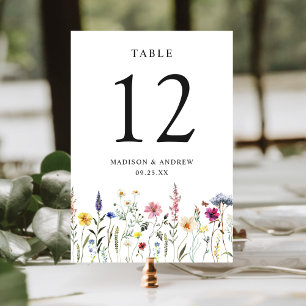 Elegant Wildflower Meadow Wedding Table Number