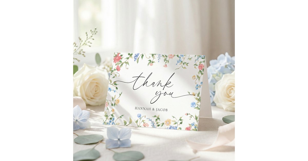Elegant Wildflower Meadow Wedding Thank You Card | Zazzle