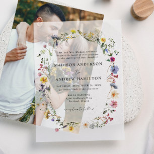 Elegant Wildflower Meadow Wedding Vellum Invitations