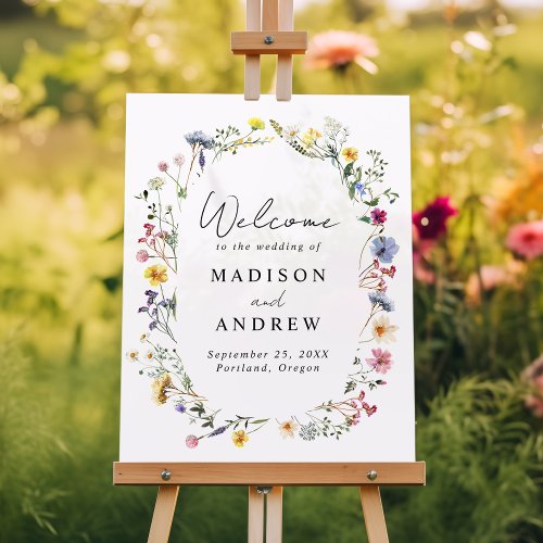 Elegant Wildflower Meadow Wedding Welcome Acrylic Sign