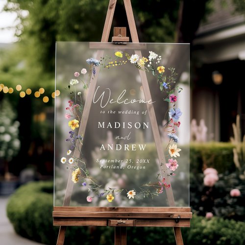 Elegant Wildflower Meadow Wedding Welcome Acrylic Sign