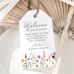 Elegant Wildflower Meadow Wedding Welcome Gift Tags<br><div class="desc">Elegant floral wedding welcome gift tags featuring a bottom border of watercolor wildflowers and foliage in shades of pink, yellow, purple, blue, and green on a white background. Personalize the wildflower tags with a short welcome message, your names, or custom text. The wildflower wedding gift tags are perfect for hotel...</div>