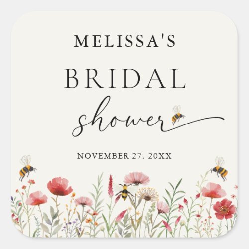 Elegant Wildflower Meant To Bee Bridal Shower Square Sticker
