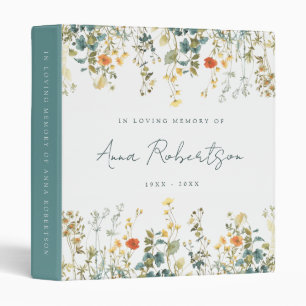 Elegant Wildflower Memorial Funeral 3 Ring Binder